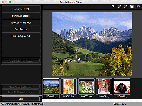 figure: Special Image Filters window