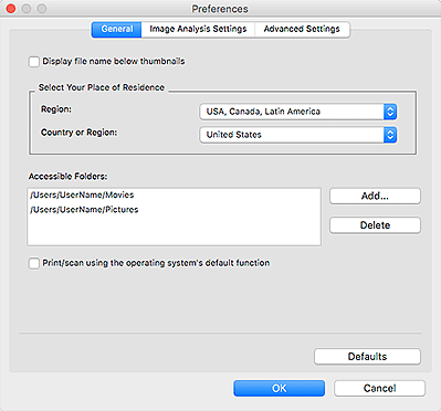 figure: General tab of Preferences dialog box