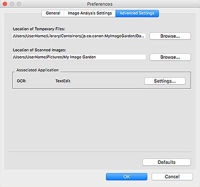 figure: Advanced Settings tab of the Preferences dialog