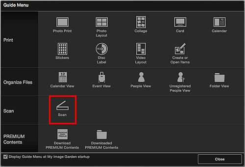 ij network scanner selector ex menu