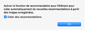 figure : zone de dialogue de la fonction de recommandation d'éléments