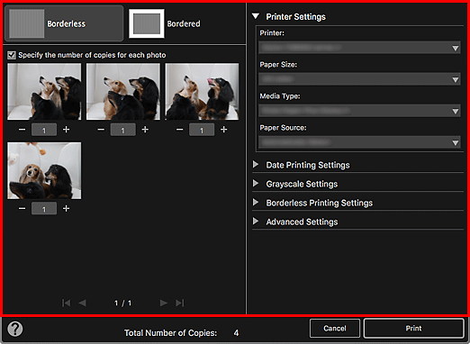 figure: Print Settings dialog