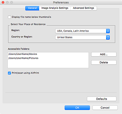 figure: General tab of Preferences dialog