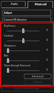 figure: Correct/Enhance Images window Manual tab