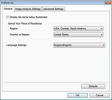 figure: General tab of Preferences dialog box