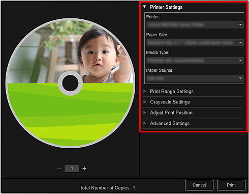 фигура: Диалогов прозорец „Print settings”