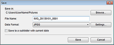 figure: Save dialog box (Scan view)