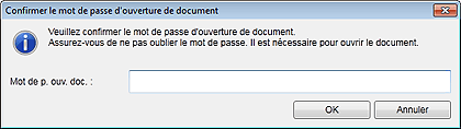 figure : boîte de dialogue Confirmer le mot de passe d'ouverture de document