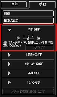 図：画像の補正/加工ウィンドウの手動シート