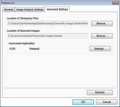 attēls: cilne Papildu iestatījumi dialoglodziņā Preferences
