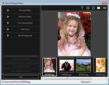 рисунок: окно Специальные фильтры изображений