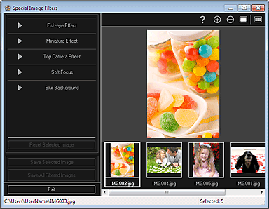 Obrázok: okno Špeciálne filtre snímok
