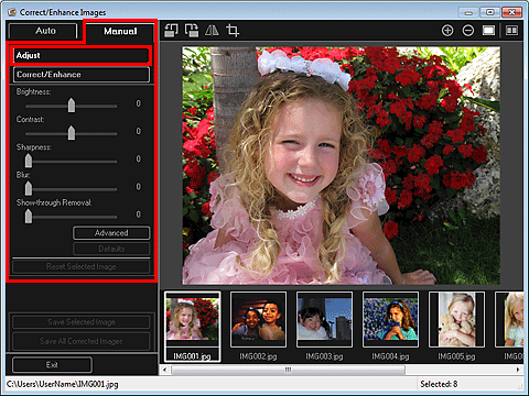 slika: kartica Ročno okna Popravi/izboljšaj slike