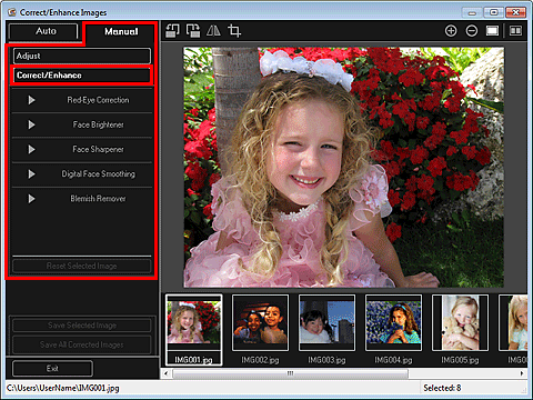 slika: kartica Ročno okna Popravi/izboljšaj slike
