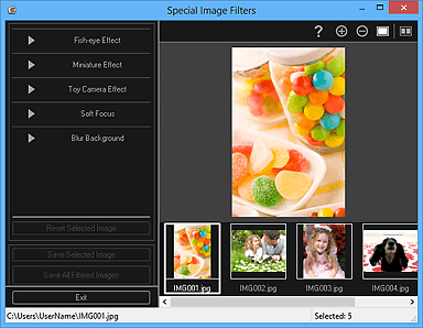 figure: Special Image Filters window