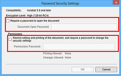 figure: Password Security Settings dialog box