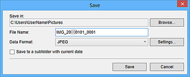 figure: Save dialog box (Scan view)