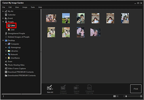 figure: Expanded display of People view