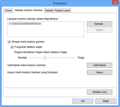 gambar: Tab Setelan Analisis Gambar kotak dialog Preferensi