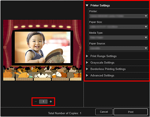 figure: Print settings dialog box