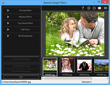 figure: Special Image Filters window