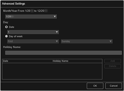 figure: Advanced Settings dialog box (Calendar)