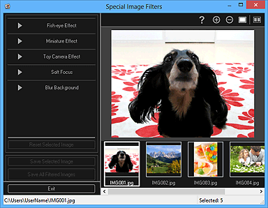 figure: Special Image Filters window