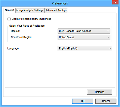 figure: General tab of Preferences dialog box