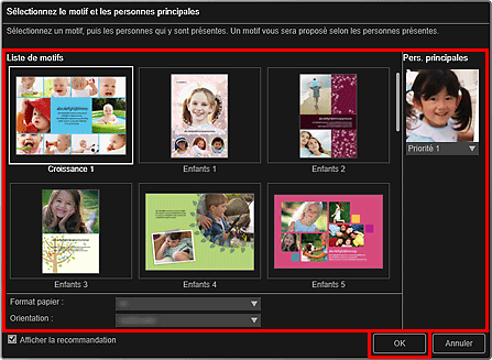 figure : Boîte de dialogue Sélectionnez le motif et les personnes principales