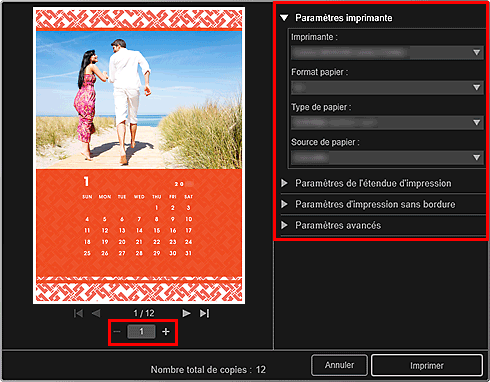 figure : boîte de dialogue Paramètres d'impression