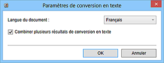 figure : boîte de dialogue Paramètres de conversion en texte