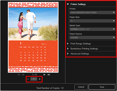 figure: Print settings dialog box