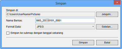 gambar: Kotak dialog Simpan (tampilan Pindai)