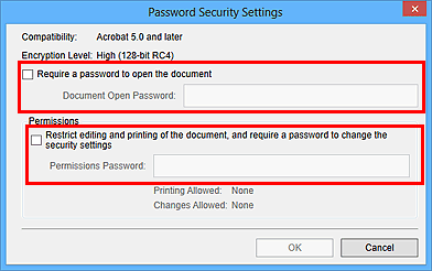 figura: Finestra di dialogo Impostazioni di protezione con password