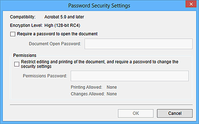 figura: Finestra di dialogo Impostazioni di protezione con password