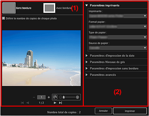 figure : boîte de dialogue Paramètres d'impression