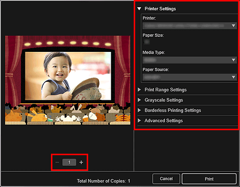 figure: Print settings dialog box