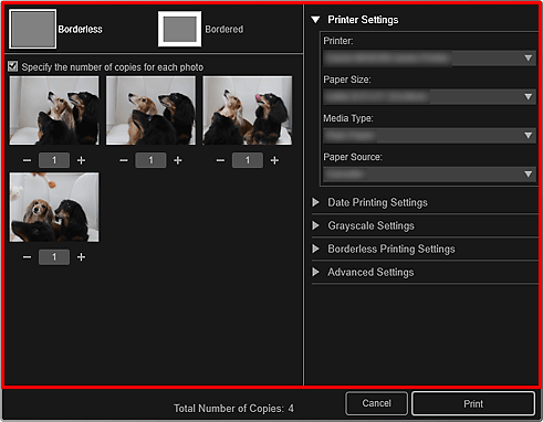 figure: Print settings dialog box