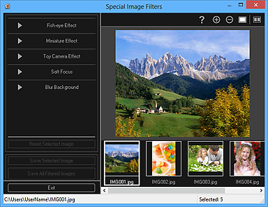 figure: Special Image Filters window