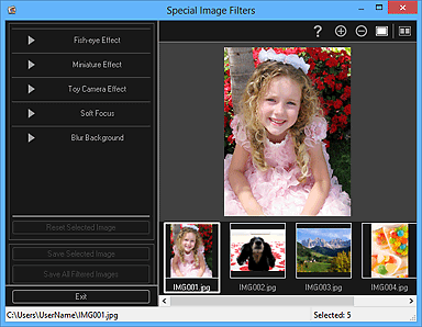 figure: Special Image Filters window