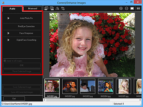 figure: Correct/Enhance Images window Auto tab