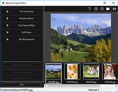 figure: Special Image Filters window