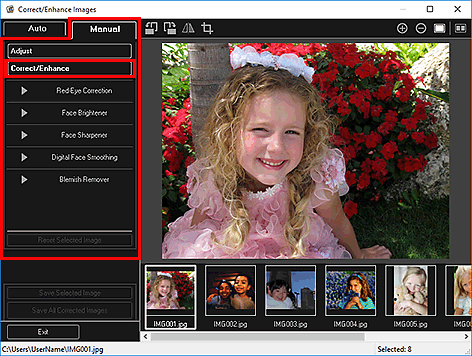 фигура: Прозорец „Correct/Enhance Images” в раздела „Manual”