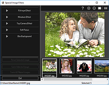 εικόνα: παράθυρο Ειδικά φίλτρα εικόνων