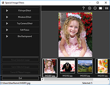 figure: Special Image Filters window