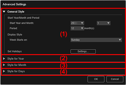 figure: Advanced Settings dialog box (Calendar)