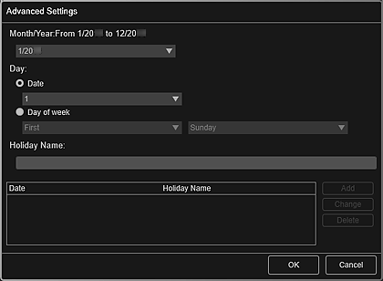 figure: Advanced Settings dialog box (Calendar)