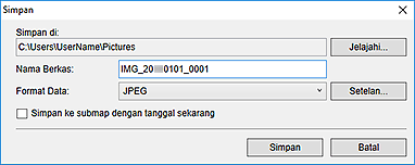 gambar: Kotak dialog Simpan (tampilan Pindai)