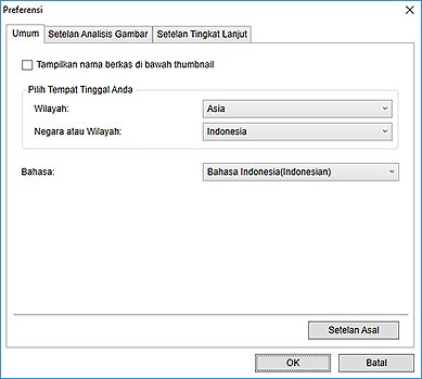 gambar: Tab Umum kotak dialog Preferensi