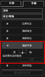 插圖：[校正/增強影像]視窗中的[手動]標籤